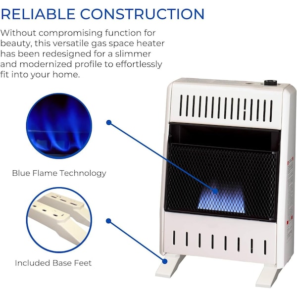 Procom Heating Natural Gas Ventless Blue Flame Heater with Base Feet, 10,000 BTU, T-Stat Control - MN100TBA-B