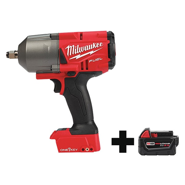 Milwaukee Tool Impact Wrench: 1/2 in Square Drive Size, 1,000 ft-lb Fastening Torque, Includes Battery - 2863-20, 48-11-1850
