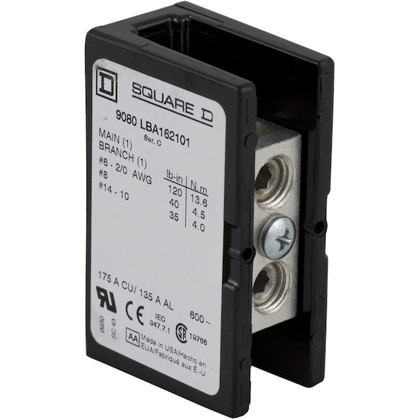 Bloque de distribución de energía Square D, Linergy, 1 polo, 1 línea, 1 carga, 150A Cu, 600V - 9080LBC162101