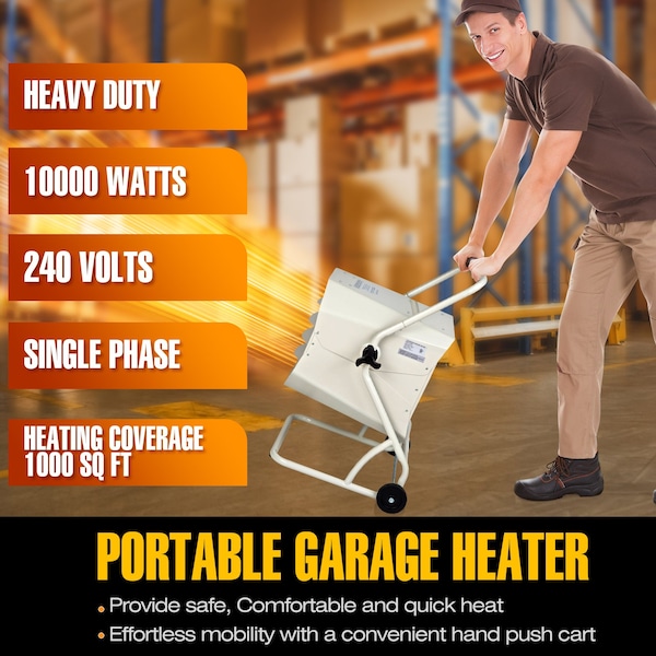 Dr Infrared Heater Hardwired 10000-Watt 240-Volt Garage Heater with Cart and Adjustable Thermostat - DR-910M