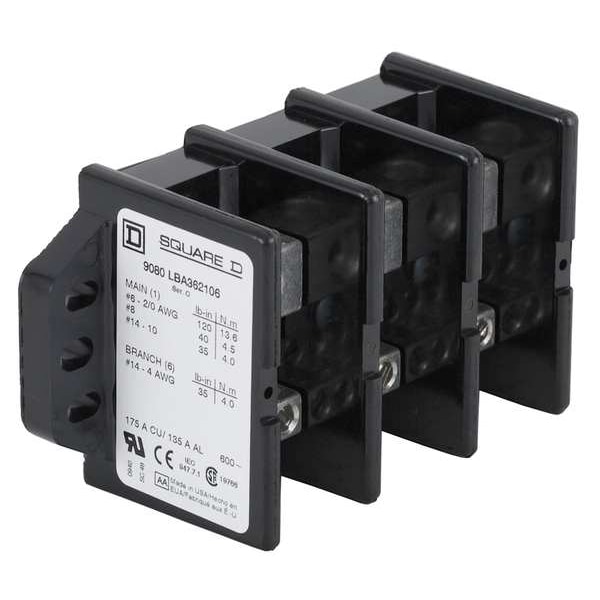 Bloque de Distribución de Energía Square D, 335A, 2 Polos, 6AWG-400 MCM, 600V - 9080LBA263106