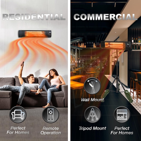 Dr Infrared Heater Black 1500-Watt Indoor/Outdoor Carbon Infrared Patio Heater with Tripod and Remote Control - DR-338