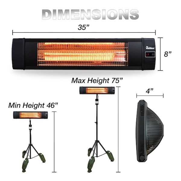 Dr Infrared Heater Black 1500-Watt Indoor/Outdoor Carbon Infrared Patio Heater with Tripod and Remote Control - DR-338