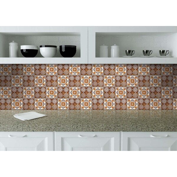 Homeroots 7 x 7 in. Bella Brown Terra Peel & Stick Removable Tiles - 400158