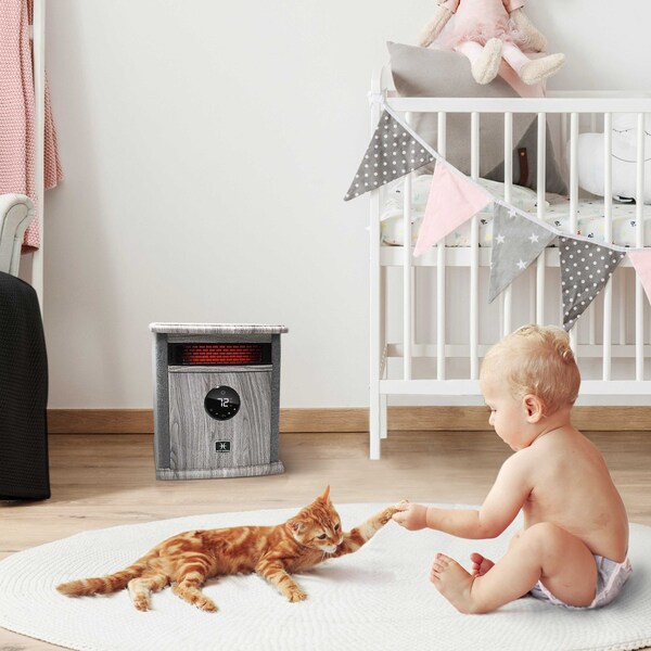 Heat Storm Infrared Space Heater, Floor Style, Cabinet Design, 1500 Watts, Digital Thermostat, 120 Volt, Gray - HS-1500-ILODG
