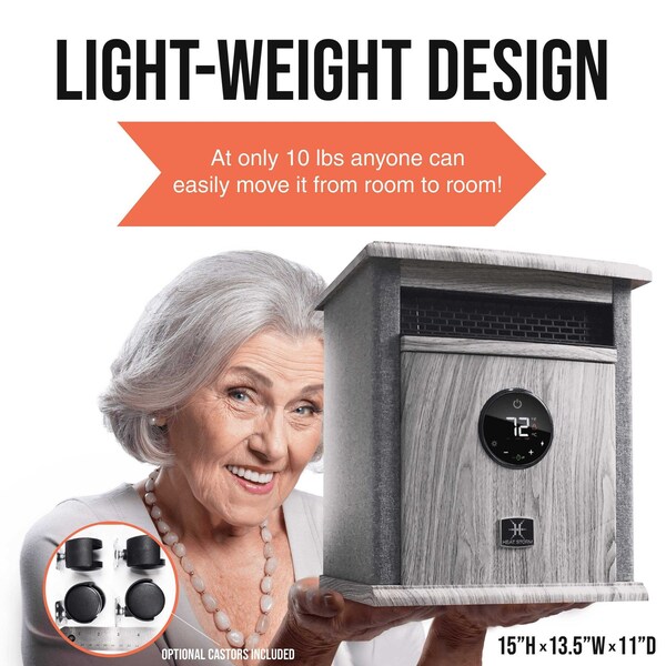 Heat Storm Infrared Space Heater, Floor Style, Cabinet Design, 1500 Watts, Digital Thermostat, 120 Volt, Gray - HS-1500-ILODG