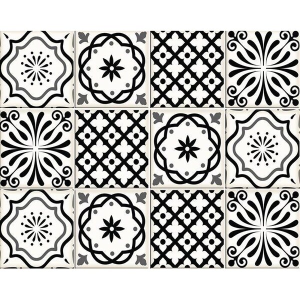 Homeroots 6 x 6 in. Black & White Multi Peel & Stick Removable Tiles - 399862