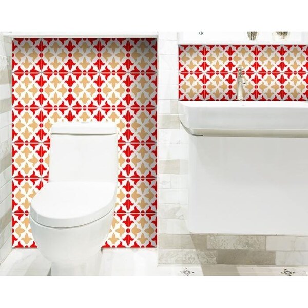 Homeroots 4 x 4 in. Roja Hola Red Removable Peel & Stick Tiles - 400405