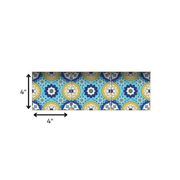 Homeroots 4 x 4 in. Aqua Yellow Floral Peel & Stick Removable Tiles - 400035