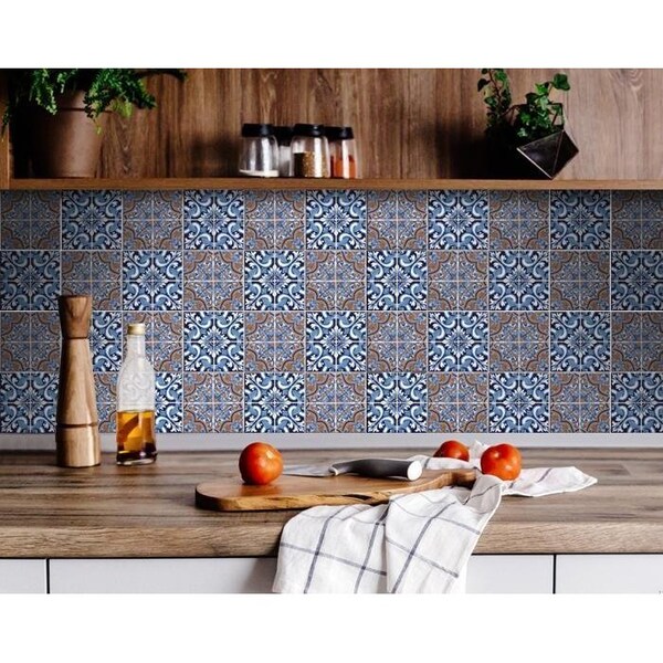 Homeroots 6 x 6 in. Prima Blue Peel & Stick Removable Tiles - 400162