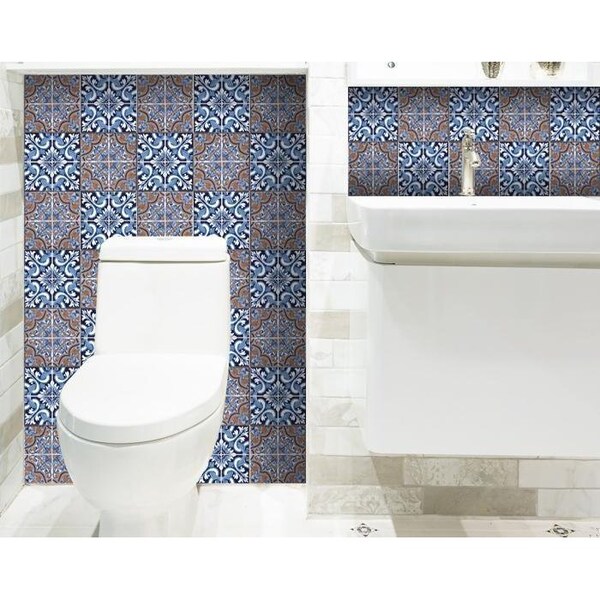 Homeroots 6 x 6 in. Prima Blue Peel & Stick Removable Tiles - 400162