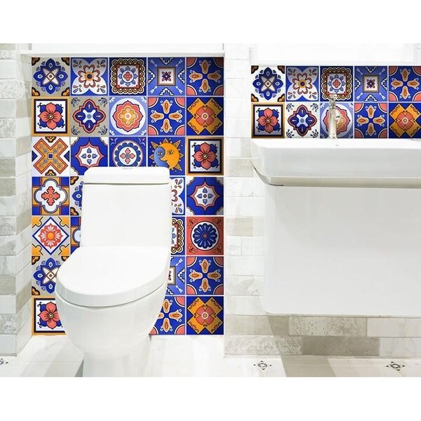 Homeroots 4 x 4 in. Shades of Blue Celestial Mosaic Peeland Stick Removable Tiles - 400446