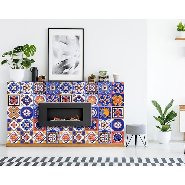 Homeroots 4 x 4 in. Shades of Blue Celestial Mosaic Peeland Stick Removable Tiles - 400446