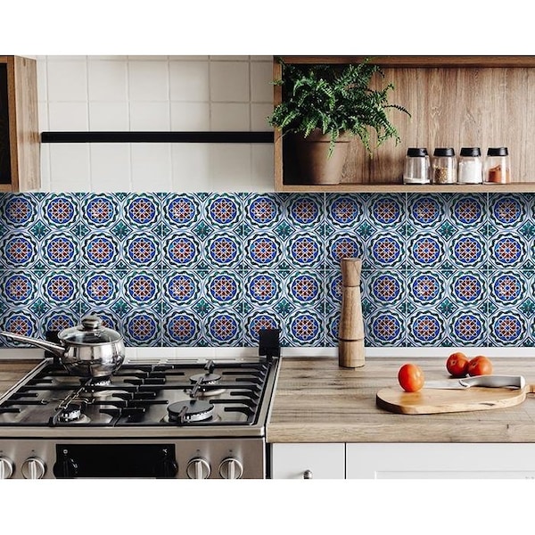 Homeroots 7 x 7 in. Augustine Blue Removable Peel & Stick Tiles - 400293