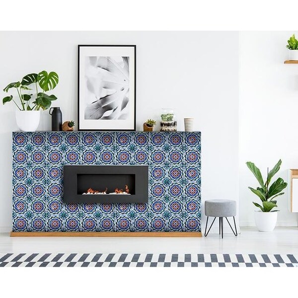 Homeroots 7 x 7 in. Augustine Blue Removable Peel & Stick Tiles - 400293