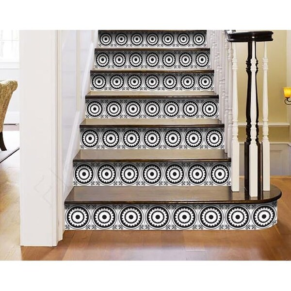 Homeroots 7 x 7 in. Black & White Posy Peel & Stick Removable Tiles - 399983