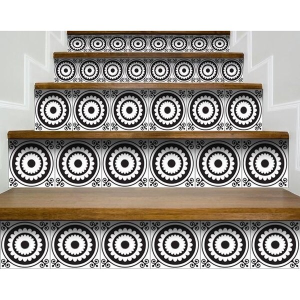Homeroots 7 x 7 in. Black & White Posy Peel & Stick Removable Tiles - 399983