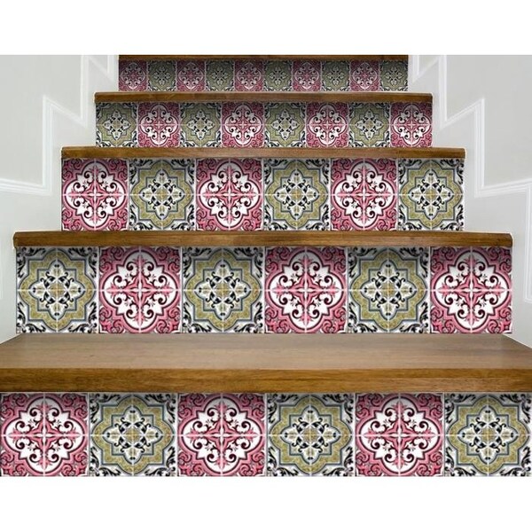 Homeroots 7 x 7 in. Vintage Cran & Green Peel & Stick Removable Tiles - 400168