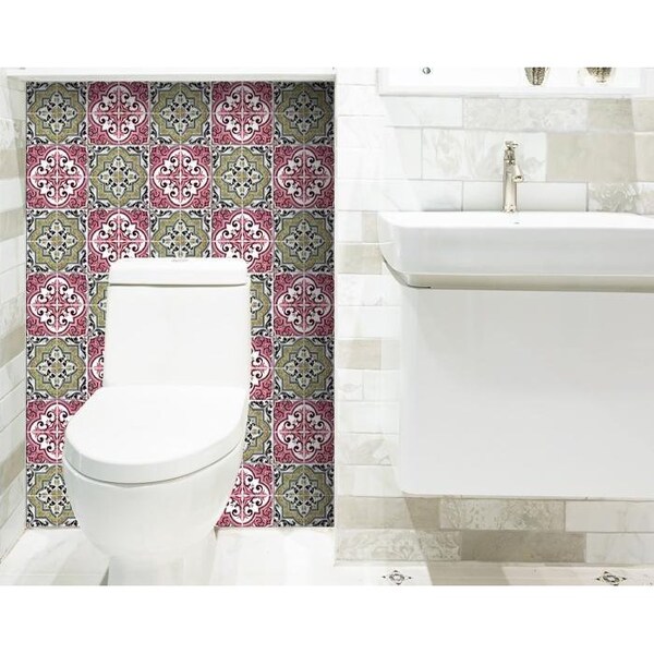Homeroots 7 x 7 in. Vintage Cran & Green Peel & Stick Removable Tiles - 400168