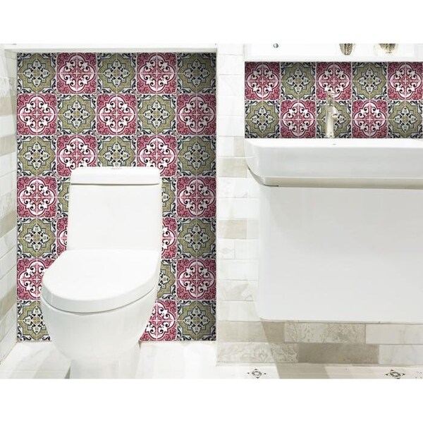 Homeroots 7 x 7 in. Vintage Cran & Green Peel & Stick Removable Tiles - 400168