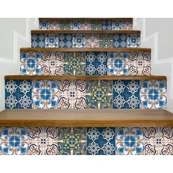 Homeroots 8 x 8 in. Agean Linda Bluen Green Removable Peel & Stick Tiles - 400284