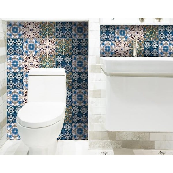 Homeroots 8 x 8 in. Agean Linda Bluen Green Removable Peel & Stick Tiles - 400284