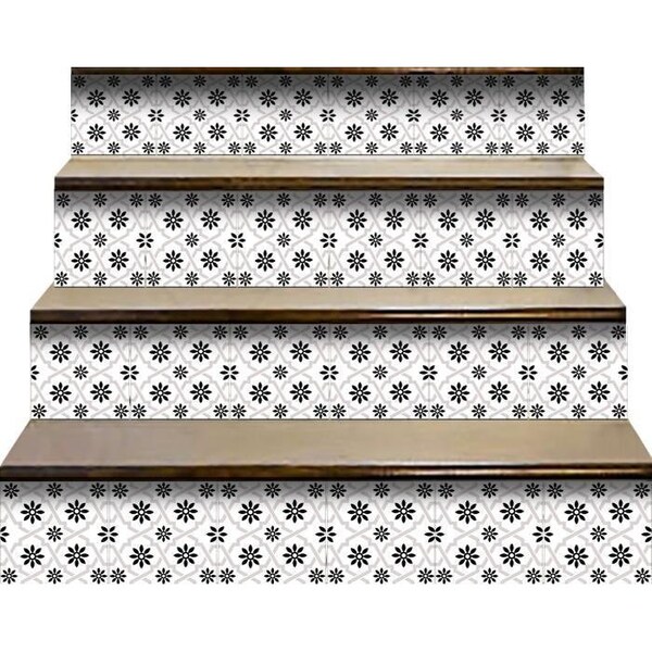 Homeroots 5 x 5 in. Black & White Lil Daisy Peel & Stick Removable Tiles - 399906