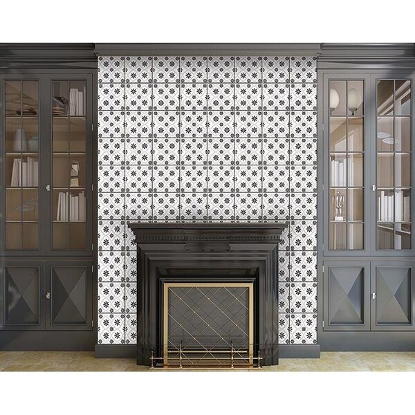 Homeroots 5 x 5 in. Black & White Lil Daisy Peel & Stick Removable Tiles - 399906
