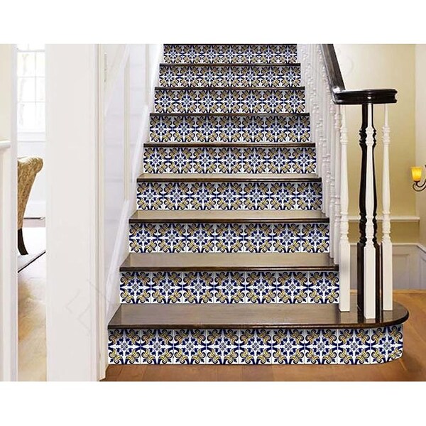 Homeroots 7 x 7 in. Blue Mikos Removable Peel & Stick Tiles - 400248