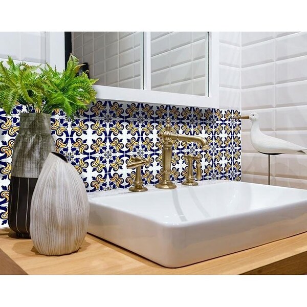 Homeroots 7 x 7 in. Blue Mikos Removable Peel & Stick Tiles - 400248