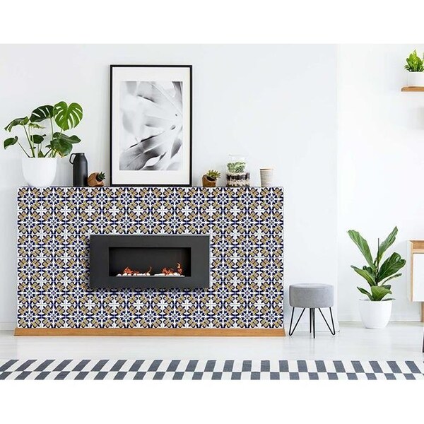 Homeroots 7 x 7 in. Blue Mikos Removable Peel & Stick Tiles - 400248