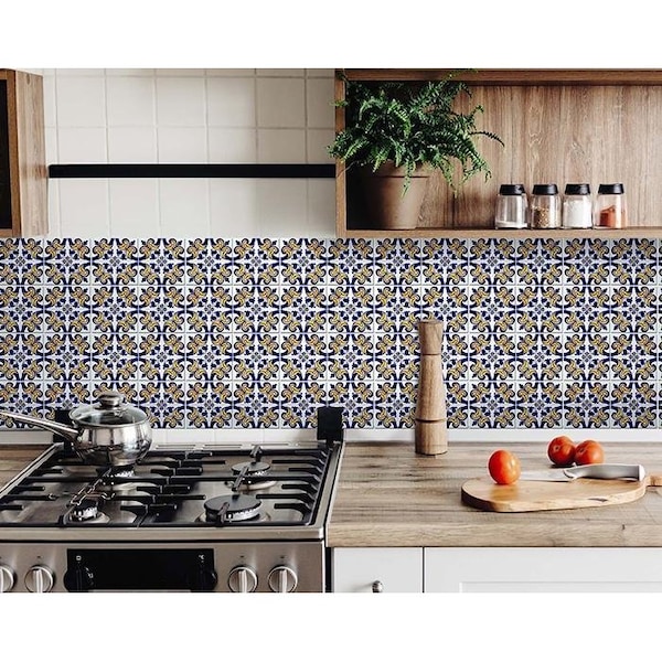 Homeroots 7 x 7 in. Blue Mikos Removable Peel & Stick Tiles - 400248