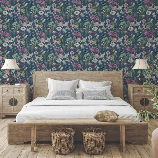 York Wallcoverings Butterfly House Navy Wallpaper - BL1723