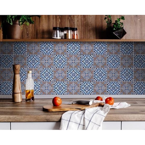 Homeroots 7 x 7 in. Prima Blue Peel & Stick Removable Tiles - 400163
