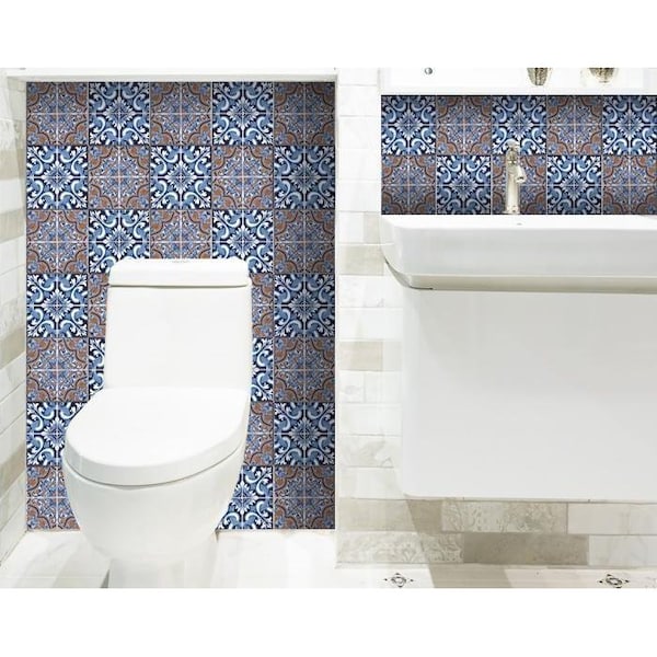 Homeroots 7 x 7 in. Prima Blue Peel & Stick Removable Tiles - 400163