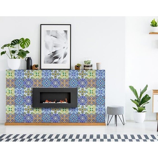 Homeroots 5 x 5 in. Lima Multi Blue Mosaic Peel & Stick Tiles - 400311