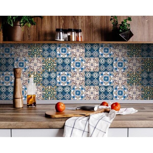 Homeroots 6 x 6 in. Agean Linda Bluen Green Removable Peel & Stick Tiles - 400282