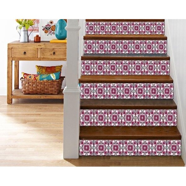 Homeroots 7 x 7 in. Rosa Pink Lea Removable Peel & Stick Tiles - 400233