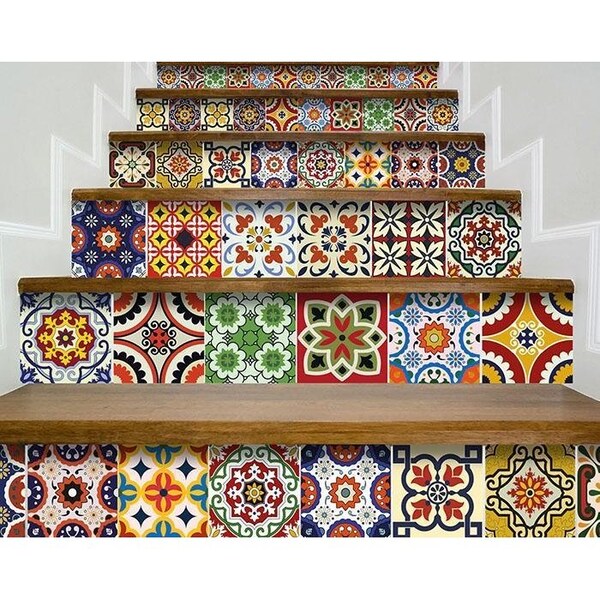 Homeroots 5 x 5 in. Blue Red Yellow Mosaic Peel & Stick Tiles - 400066