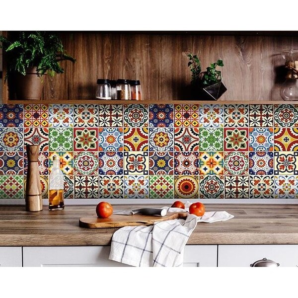 Homeroots 5 x 5 in. Blue Red Yellow Mosaic Peel & Stick Tiles - 400066