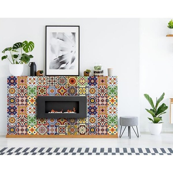 Homeroots 5 x 5 in. Blue Red Yellow Mosaic Peel & Stick Tiles - 400066