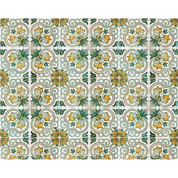 Homeroots 7 x 7 in. Green Yellow Melo Peel & Stick Tiles - 400193