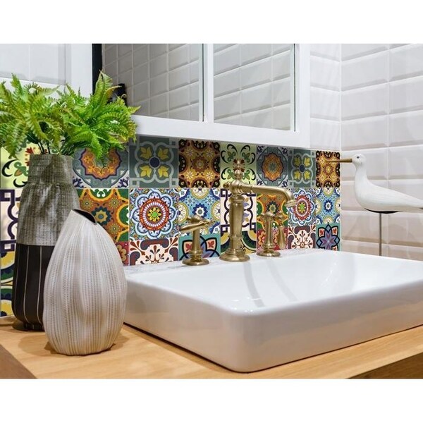 Homeroots 5 x 5 in. Auguri Flora Green Peel & Stick Removable Tiles - 400016