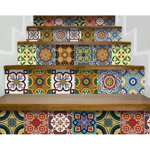 Homeroots 5 x 5 in. Auguri Flora Green Peel & Stick Removable Tiles - 400016