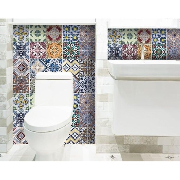 Homeroots 8 x 8 in. Linna Multi Blue Mosaic Peel & Stick Tiles - 400364
