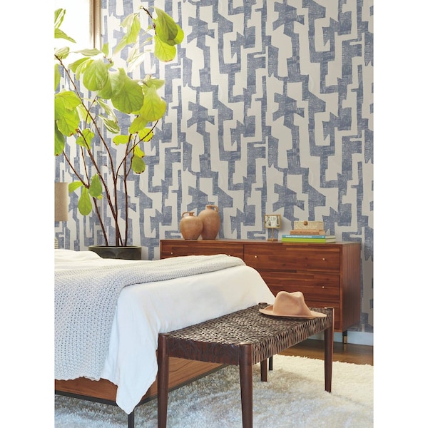 York Wallcoverings Modern Tribal Almond and Navy Wallpaper Sample - AG2104SAM