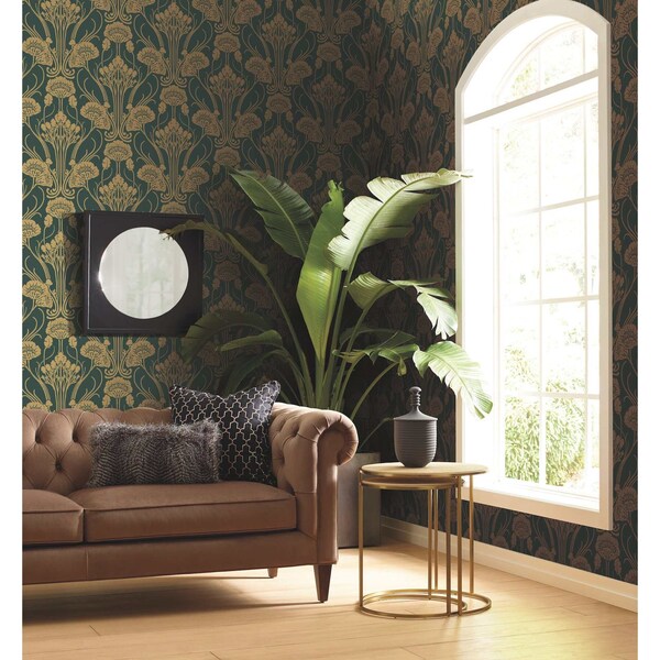 York Wallcoverings Nouveae Damask Green Wallpaper Sample - CA1566SAM