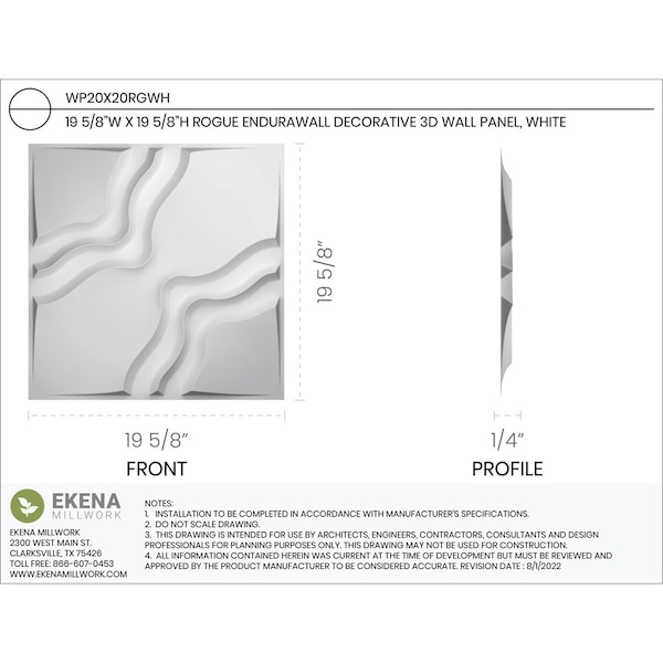 Ekena Millwork 19 5/8in. W x 19 5/8in. H Rogue EnduraWall Decorative 3D Wall Panel, White, 10PK - WP20X20RGWH-CASE-10