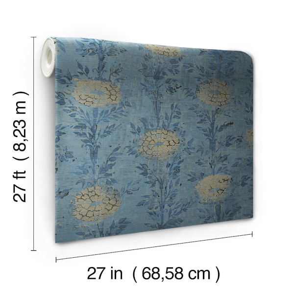 York Wallcoverings French Marigold Blue and Gold Wallpaper - AF6520