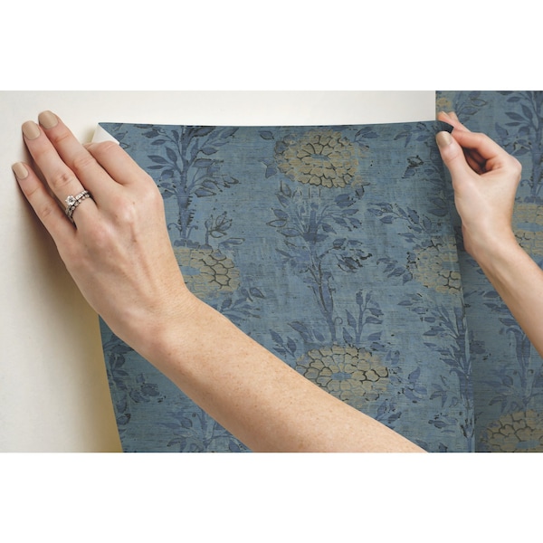 York Wallcoverings French Marigold Blue and Gold Wallpaper - AF6520